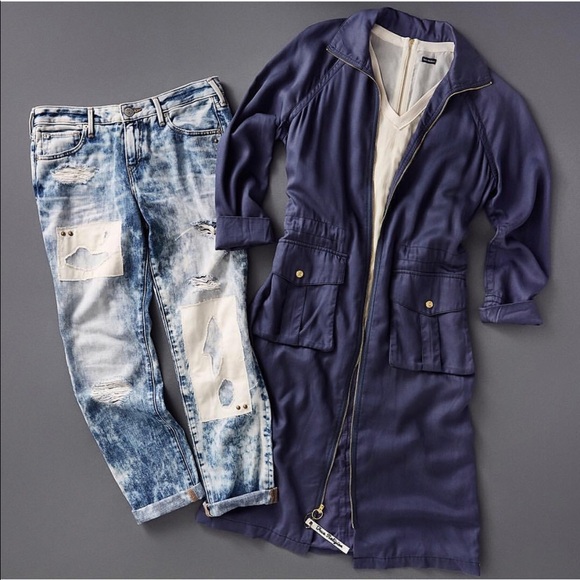 NEW True Religion Navy Duster Silky Long Jacket Trench Coat Overcoat Streetwear - Picture 5 of 7